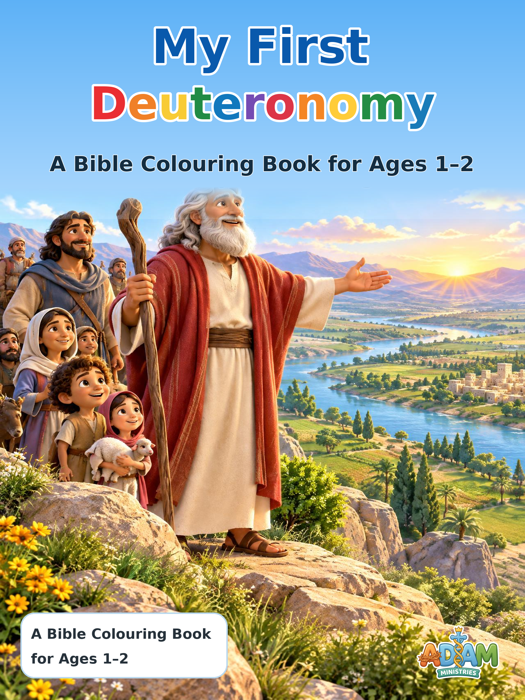 Cover of My First Deuteronomy Colouring Book · Ages 1–2, an ADAM Ministries Bible coloring book