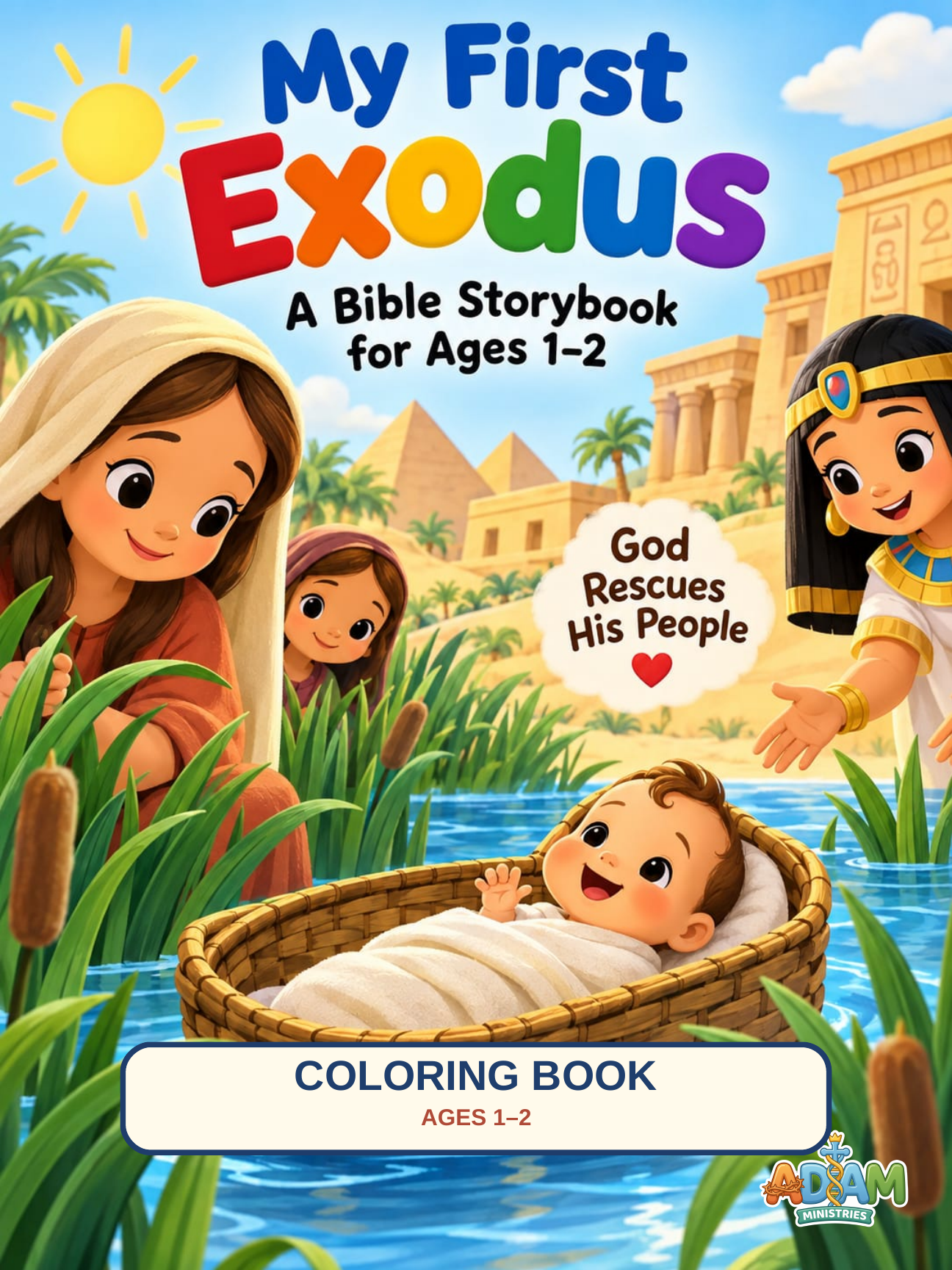 Cover of My First Exodus colouring book, an ADAM Ministries Bible coloring book